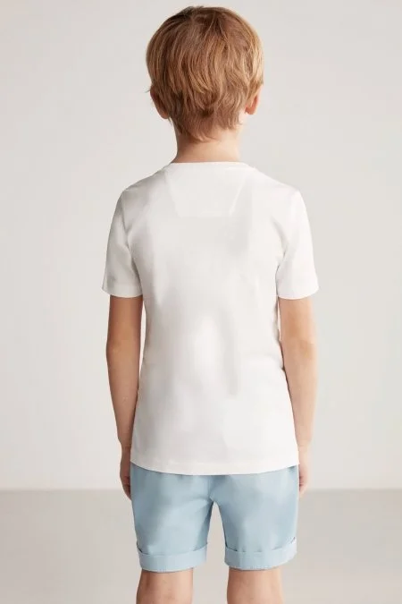 Hemington Logolu Bisiklet Yaka Beyaz Pamuk Çocuk T-Shirt