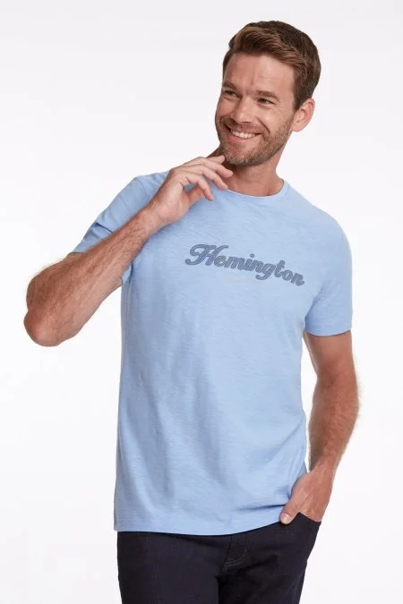 Hemington Logolu Bisiklet Yaka Mavi Pamuk T-Shirt Hemington Logolu Bisiklet Yaka Mavi Pamuk T-Shirt