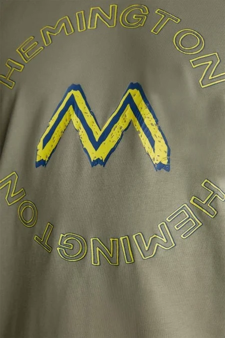 Hemington Logolu Pima Pamuk Haki T-Shirt