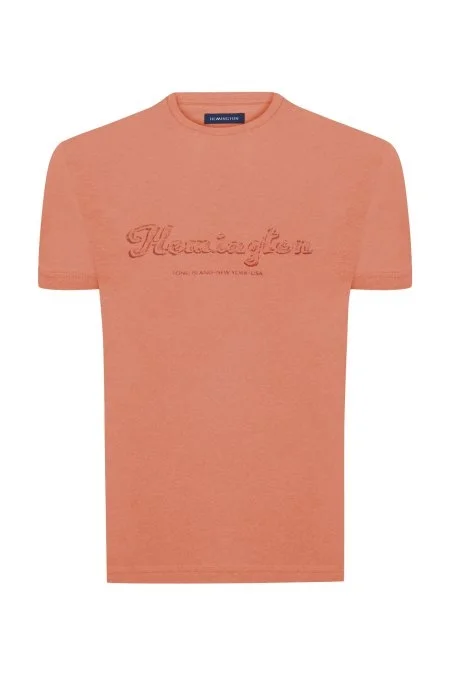 Hemington Nakış Logolu Bisiklet Yaka Turuncu Pamuk T-Shirt