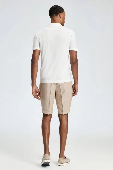 İpek Karışım Ajur Örgü Detaylı Kırık Beyaz Triko Polo