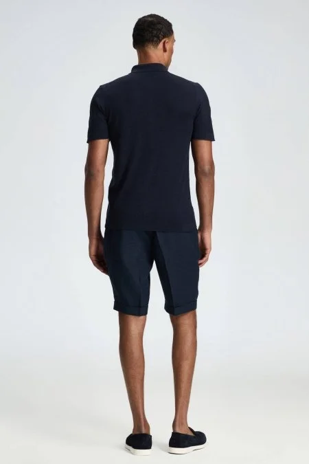 İpek Karışım Ajur Örgü Detaylı Lacivert Triko Polo