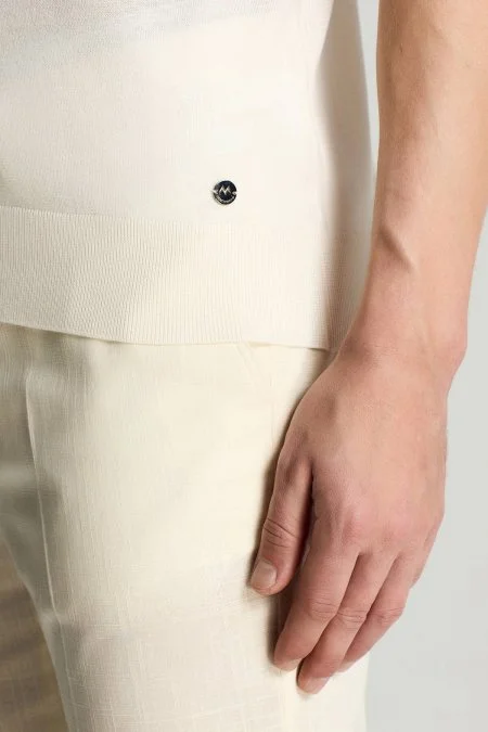 İpek Karışım Beyaz Triko Polo