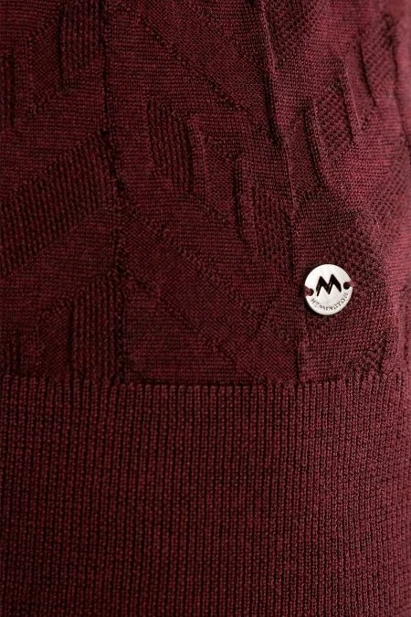 İpek Karışım Boğazlı Yaka Bordo Merino Yün Triko