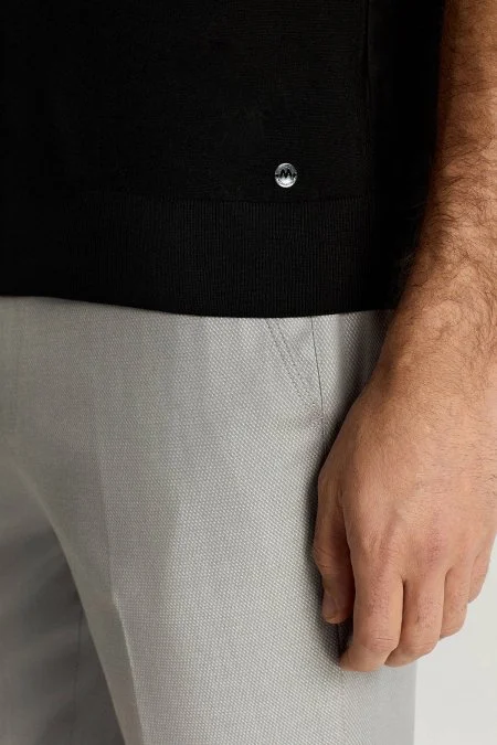 İpek Karışım Siyah Triko Polo