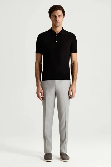 İpek Karışım Siyah Triko Polo