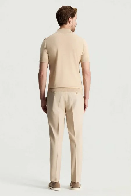 İpek Karışımlı Bej Basic Triko Polo