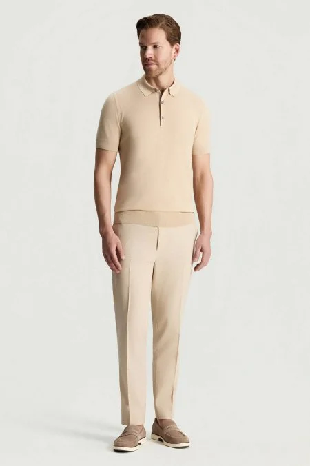 İpek Karışımlı Bej Basic Triko Polo
