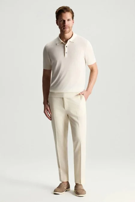 İpek Karışımlı Beyaz Basic Triko Polo