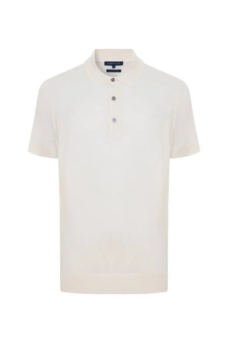 İpek Karışımlı Beyaz Basic Triko Polo
