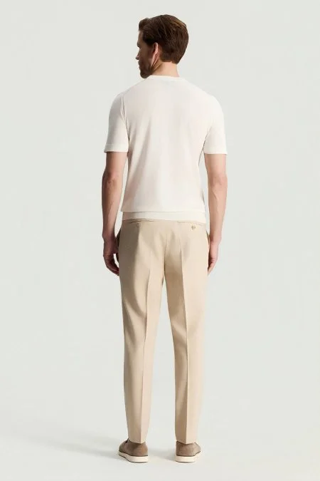 İpek Karışımlı Bisiklet Yaka Beyaz Triko T-Shirt