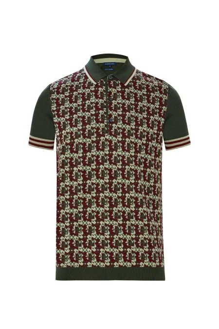 İpek Pamuk Karışım Desen Haki Triko Polo