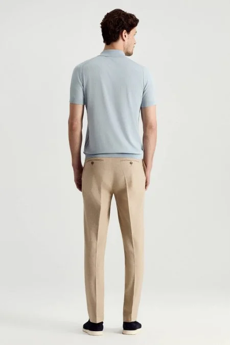 İpek Pamuk Karışım Fermuar Detaylı Açık Mavi Triko Polo