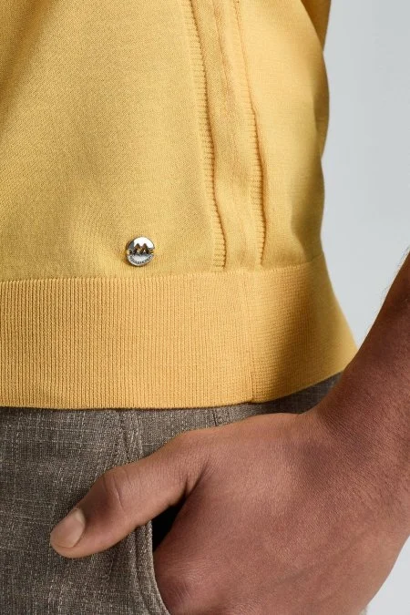 İpek Pamuk Karışım Fermuar Detaylı Sarı Triko Polo