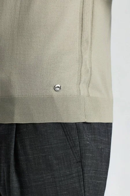 İpek Pamuk Karışım Fermuar Detaylı Yeşil Triko Polo