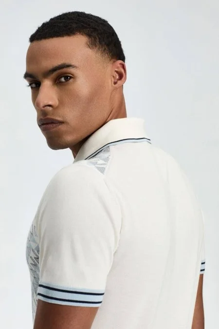 İpek Pamuk Karışım Geometrik Desen Açık Mavi Triko Polo