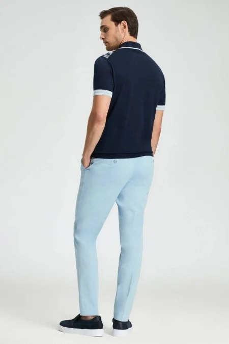 İpek Pamuk Karışım Geometrik Desen Lacivert Triko Polo