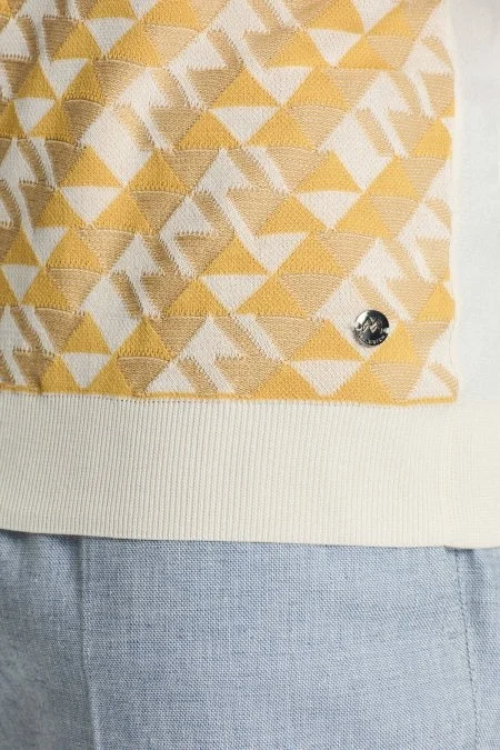 İpek Pamuk Karışım Geometrik Desen Sarı Triko Polo