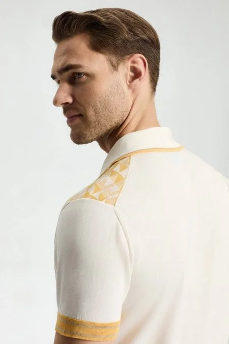 İpek Pamuk Karışım Geometrik Desen Sarı Triko Polo