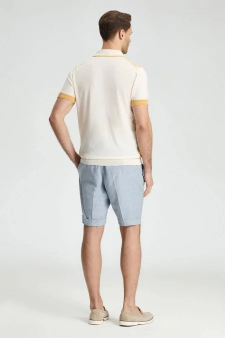 İpek Pamuk Karışım Geometrik Desen Sarı Triko Polo