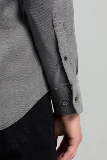 İpek Pamuk Karışım Orta Gri Kadife Gömlek