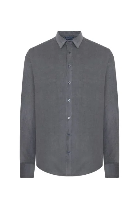 İpek Pamuk Karışım Orta Gri Kadife Gömlek