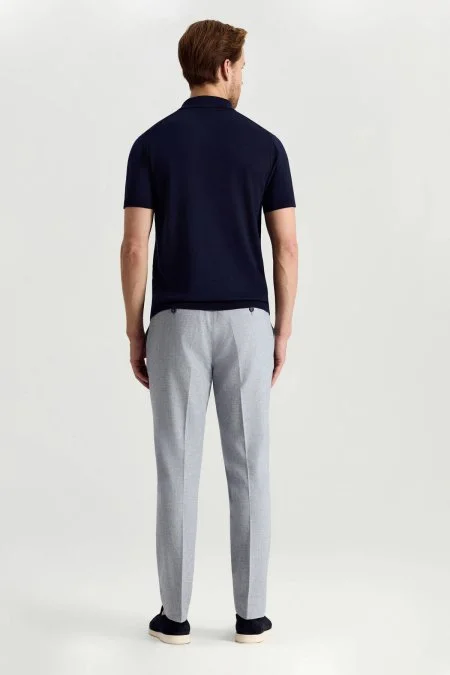 İpek Pamuk Karışım Fermuar Detaylı Lacivert Triko Polo