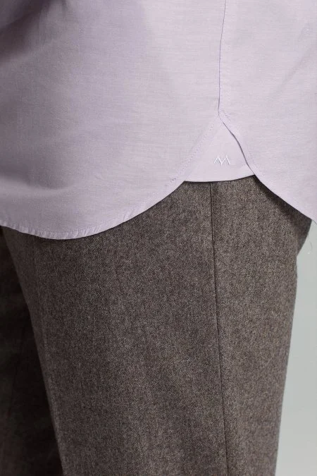 İpek Pamuk Karışım İtalyan Yaka Mor Gömlek