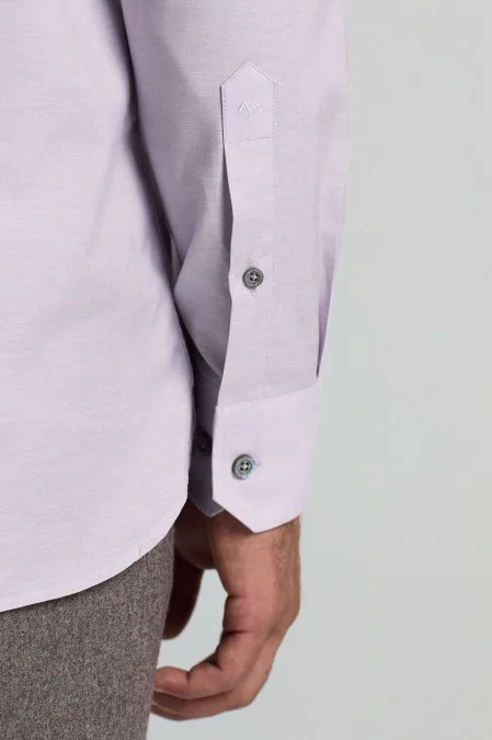İpek Pamuk Karışım İtalyan Yaka Mor Gömlek