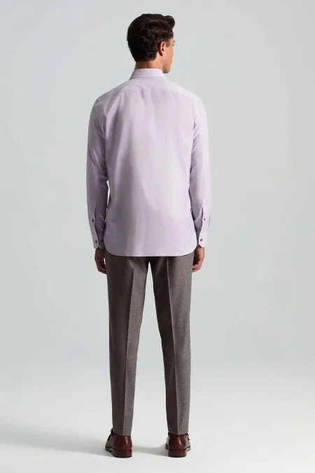 İpek Pamuk Karışım İtalyan Yaka Mor Gömlek