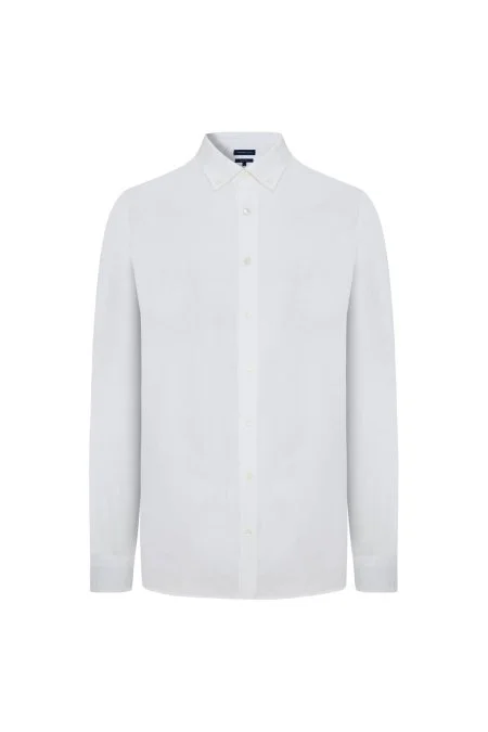 İpek Pamuk Karışım İtalyan Yaka Beyaz Gömlek