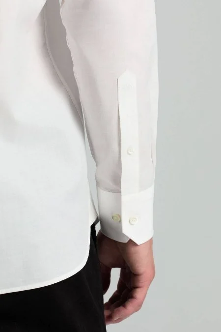 İpek Pamuk Karışım İtalyan Yaka Beyaz Gömlek