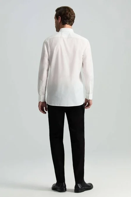 İpek Pamuk Karışım İtalyan Yaka Beyaz Gömlek