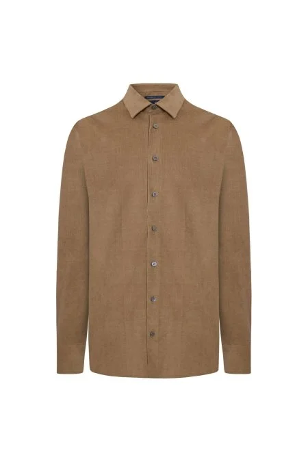 İpek Pamuk Karışım Camel Kadife Gömlek