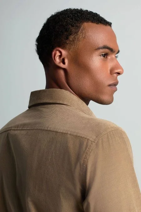 İpek Pamuk Karışım Camel Kadife Gömlek