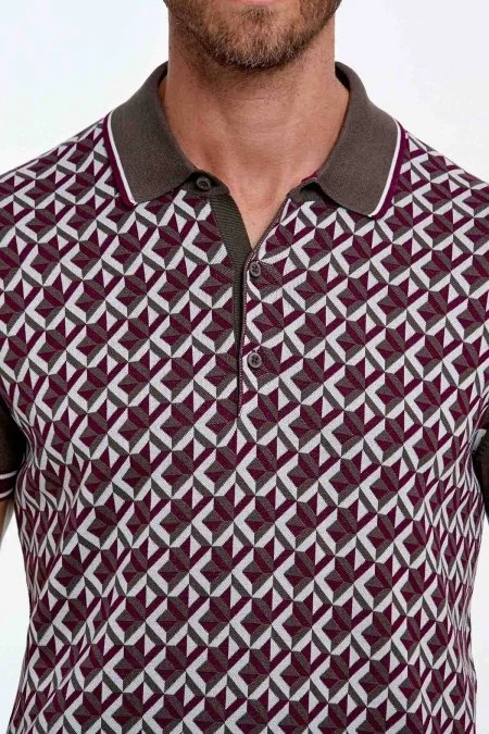 İpek Pamuk Karışım Desen Kahverengi Triko Polo