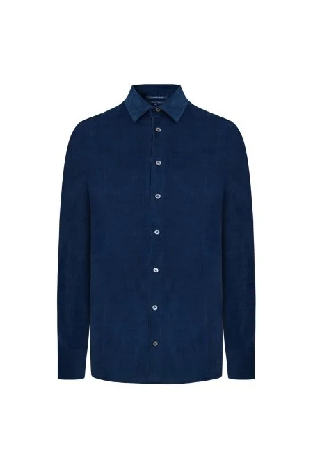 İpek Pamuk Karışım Koyu Mavi Kadife Gömlek