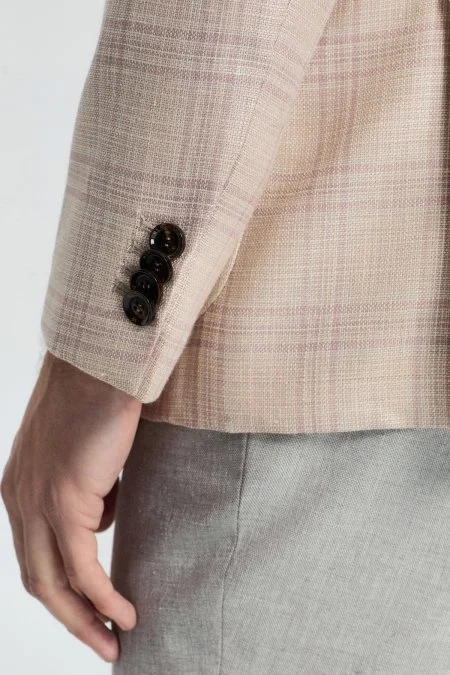 İpek-Yün Karışım Ekose Desen Gül Kurusu Blazer Ceket