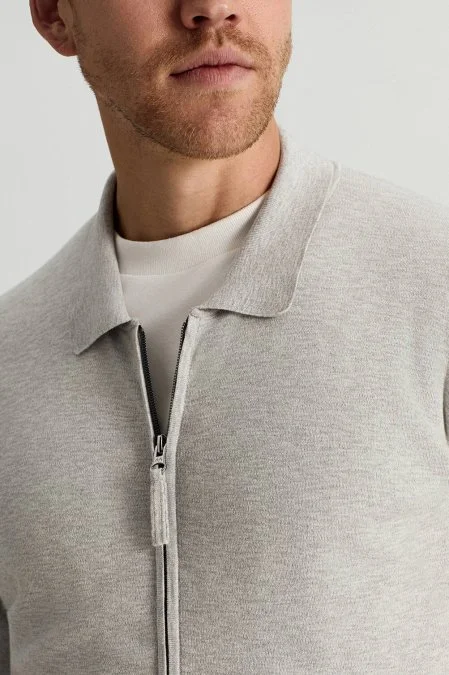 İtalyan İplik Açık Gri Triko Lounge Hırka