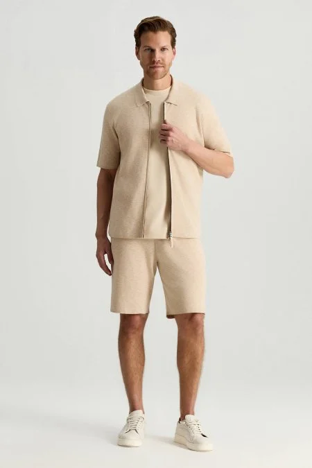 İtalyan İplik Bej Triko Lounge Hırka