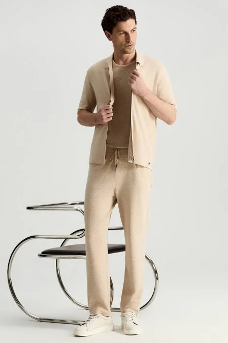 İtalyan İplik Bej Triko Lounge Pantolon