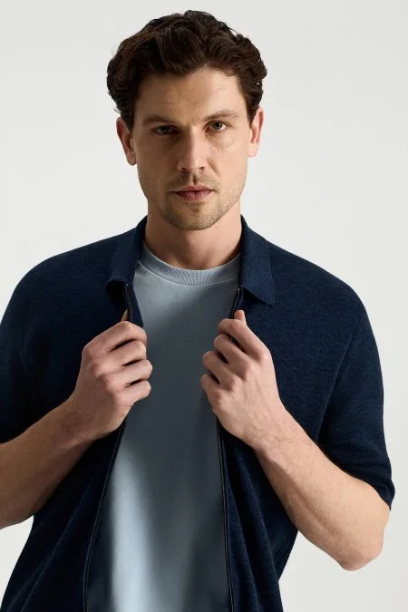 İtalyan İplik Lacivert Triko Lounge Hırka