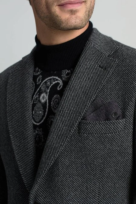 İtalyan Kaşmir Yün Karışım Siyah Blazer Ceket