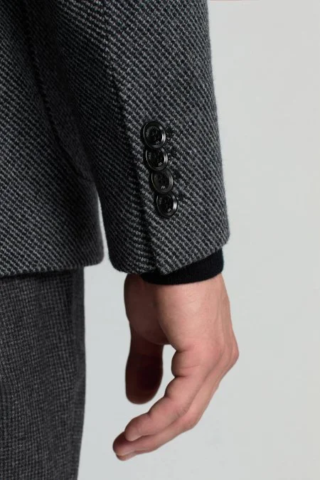 İtalyan Kaşmir Yün Karışım Siyah Blazer Ceket