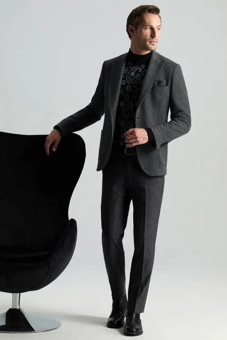 İtalyan Kaşmir Yün Karışım Siyah Blazer Ceket İtalyan Kaşmir Yün Karışım Siyah Blazer Ceket