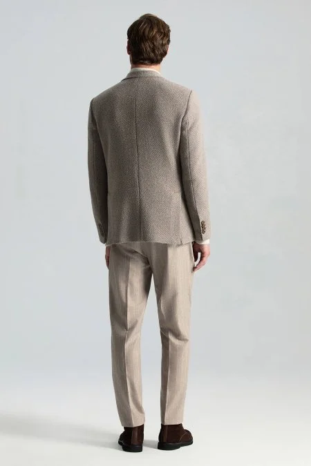 İtalyan Kaşmir Yün Karışım Tütün Rengi Blazer Ceket