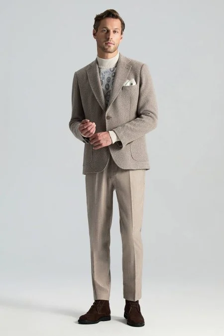 İtalyan Kaşmir Yün Karışım Tütün Rengi Blazer Ceket