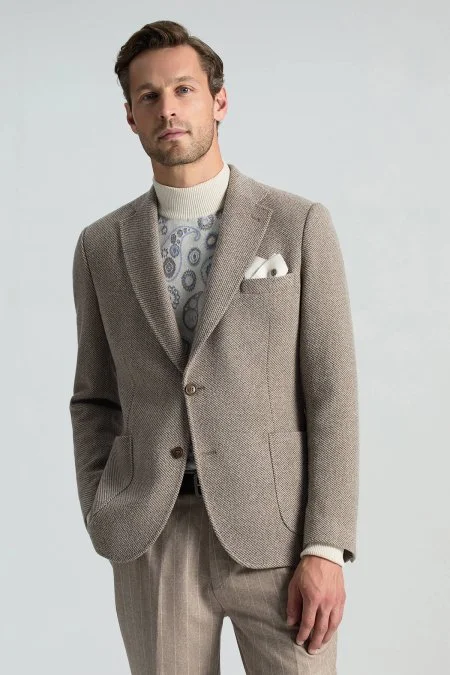 İtalyan Kaşmir Yün Karışım Tütün Rengi Blazer Ceket
