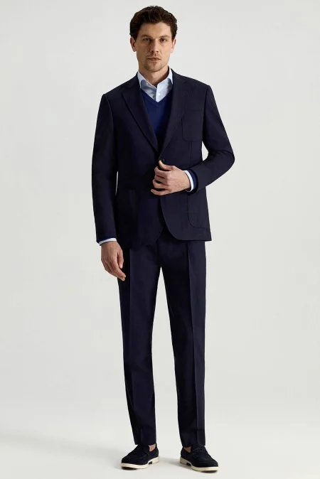 İtalyan Keten-Yün Lacivert Yazlık Blazer Ceket