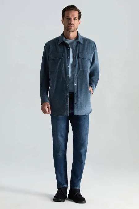 İtalyan Kumaş Kent Yaka Açık Mavi Ceket Gömlek